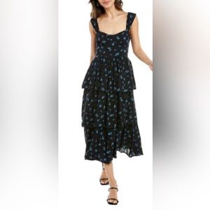 0306 - WEWOREWHAT Corset Maxi Dress Watercolor Ditsy Black Multi M